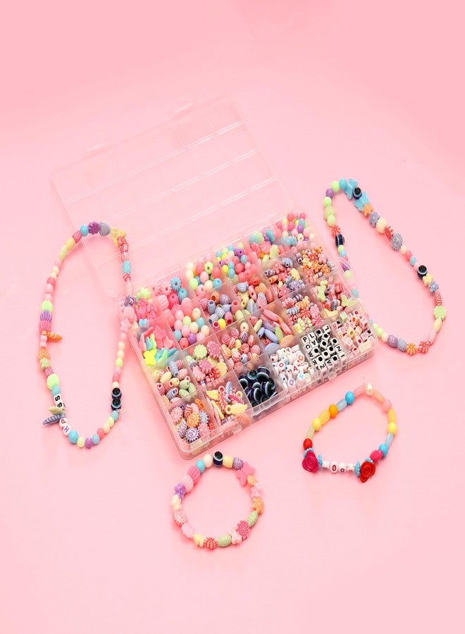 ambitieux DIY Bracelet Making Kit - 800 + pcs 24 Colorful Beads, 10m Elastic Thread, Jute Bag, and Cutter - Gift for Girls Birthdays (Multicolor Mix 1) - Image 2